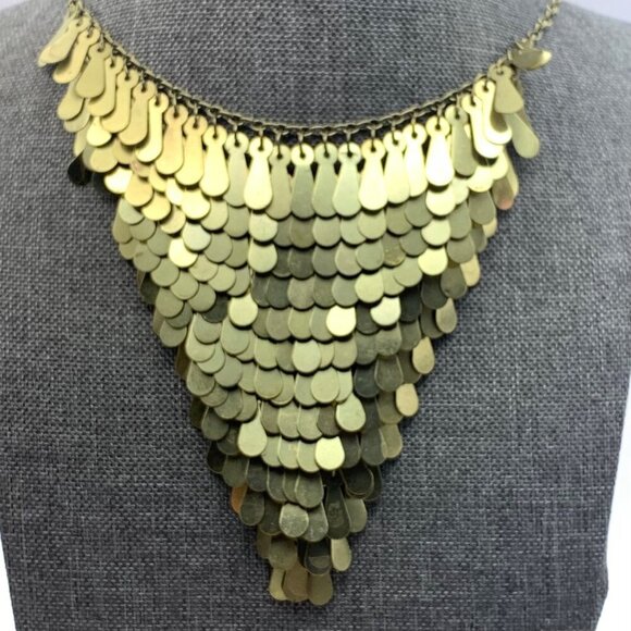 Abercrombie & Fitch Necklace Gold Tone Boho Layer Bib Drape Statement Piece - Picture 7 of 7